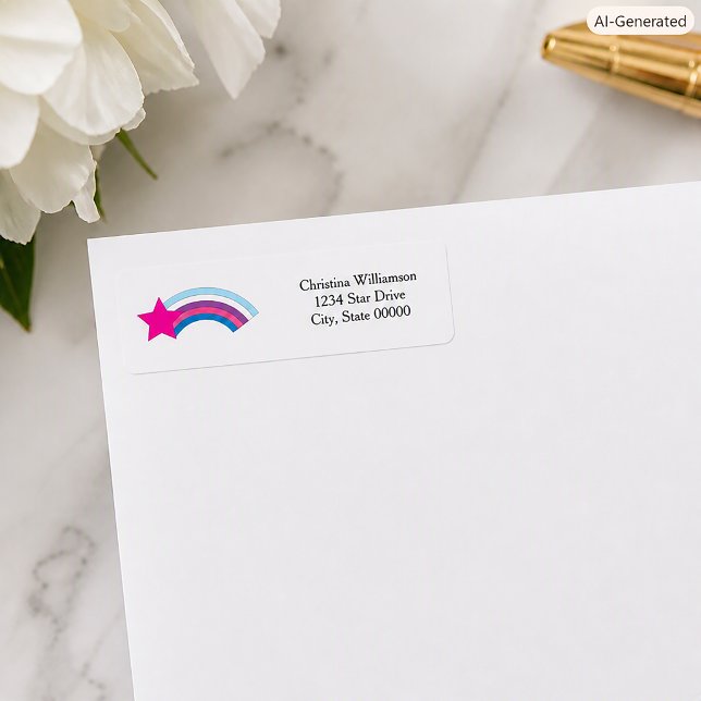 Pink Star and Rainbow Personalize Return Address  (A return address label with a star and rainbow and text you can personalize!)