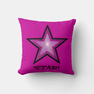 Pink Star black throw pillow square pink
