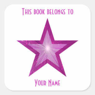 Pink Star bookplate sticker white