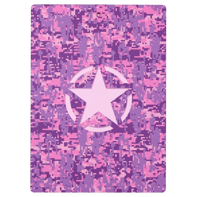 Pink Star Deco on Digital Camo Style Clipboard (Back)