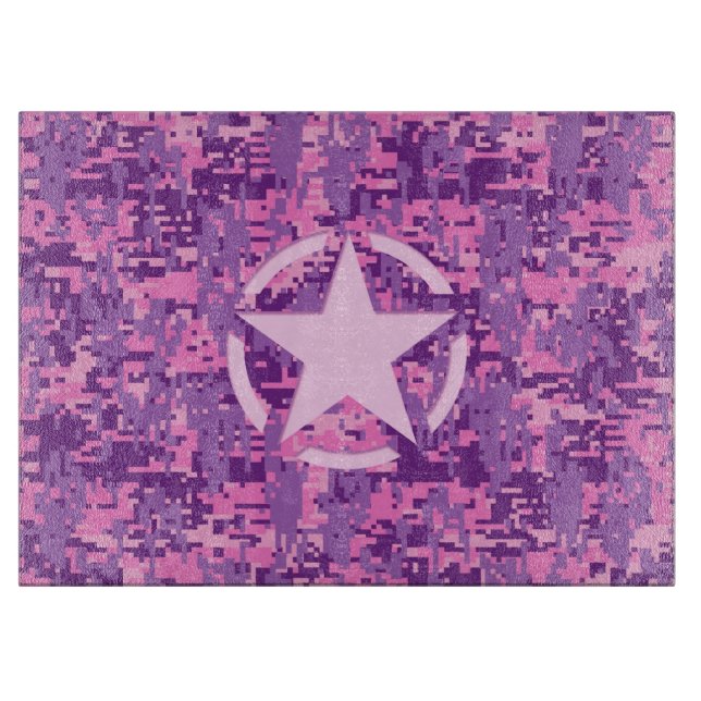 Pink Star Deco on Digital Camo Style Cutting Board (Front)
