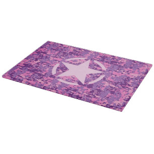 Pink Star Deco on Digital Camo Style Cutting Board