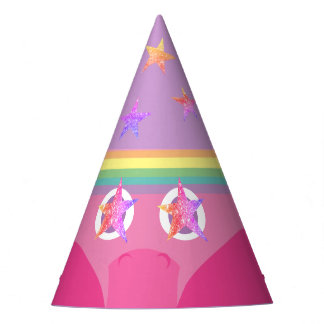 Pink Star Eyes Rainbow Unicorn Party Hat