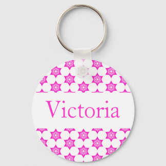 Pink Star Flower custom name keychain