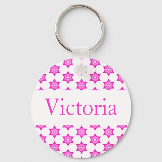 Pink Star Flower custom name keychain (Front)