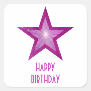 Pink Star 'Happy Birthday' square sticker white