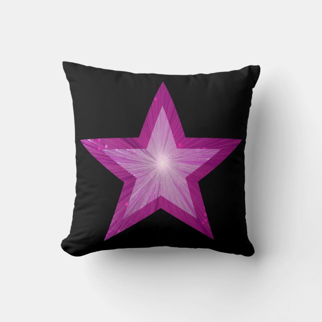 Pink Star large & small throw pillow square black (Front)