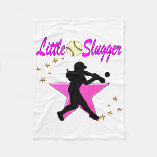 PINK STAR LITTLE SLUGGER SOFTBALL DESIGN FLEECE BLANKET