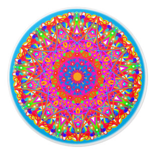 Pink Star Mandala Colorful  Ceramic Knob