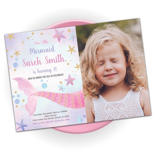 Pink Star Mermaid Tail Anniversaire Invitations Ph (Créateur téléchargé)