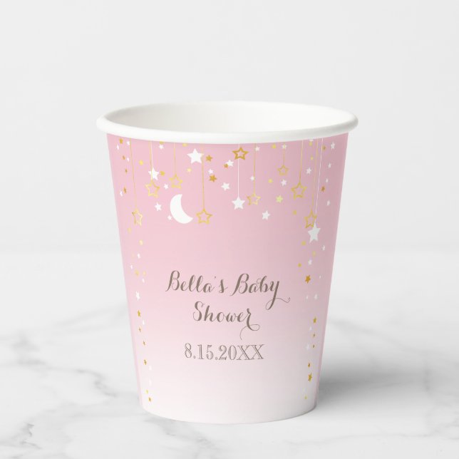 Pink Star Moon Baby Shower Paper Cups (Front)