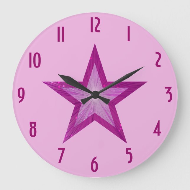 Pink Star 'numbers' clock round pale pink (Front)