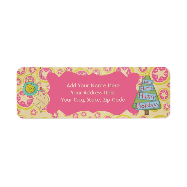 Pink Star Retro Holiday Return Address Labels (Front)