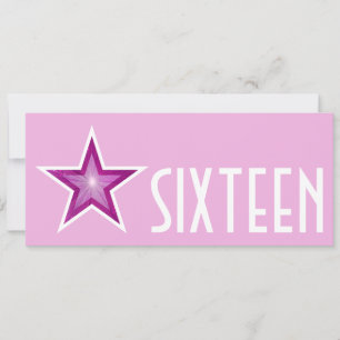 Pink Star 'SIXTEEN' pink white long Invitation