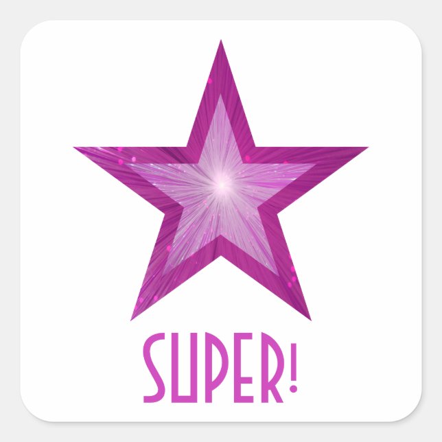 Pink Star 'SUPER!' square sticker white (Front)