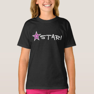 Pink Star White STAR! girl's t-shirt black