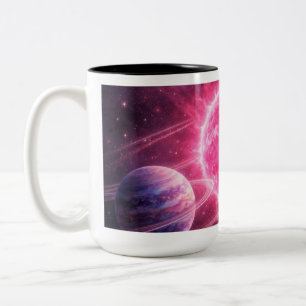 Pink Star with Two Orbiting Planets Two-Tone Coffee Mug