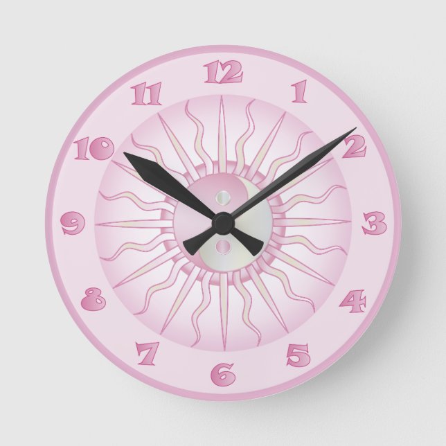 Pink Starburst Yin Yang Round Clock (Front)