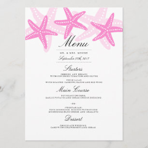 Pink Starfish Beach Wedding Dinner Menu