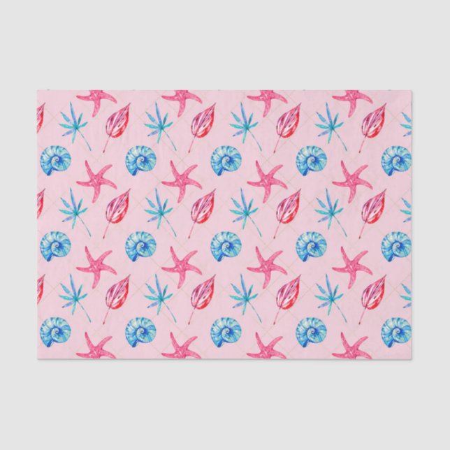 Pink Starfish & Blue Shell (Design 83 Pink Series) Tissue Paper (Front)