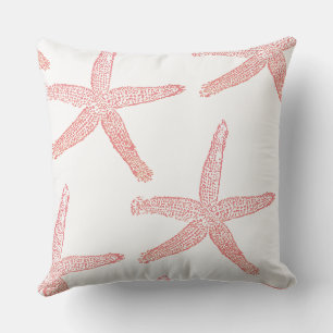Pink Starfish Pattern Coral White Beach Decor Gift Throw Pillow