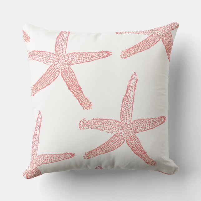 Pink Starfish Pattern Coral White Beach Decor Gift Throw Pillow (Back)