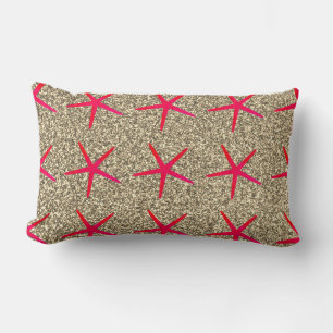 Pink Starfish Patterns Gold Golden Glitter Cute Lumbar Pillow