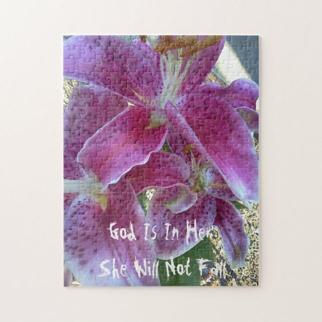 Pink Stargazer God Is In Her She Will Not Fall Jigsaw Puzzle (Vertical)