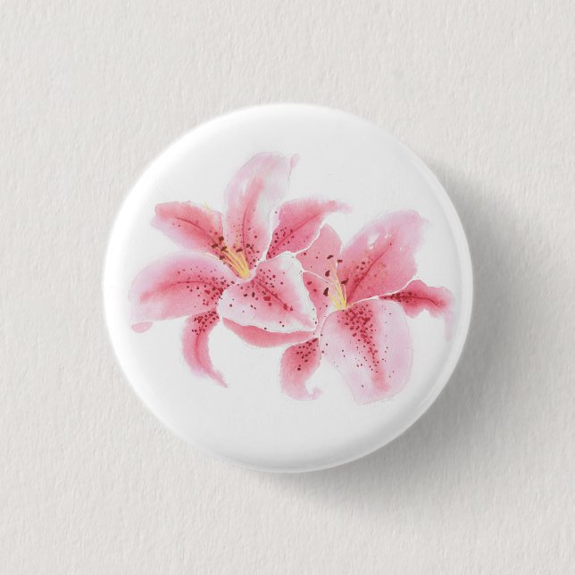 Pink Stargazer Lilies 1 Inch Round Button (Front)