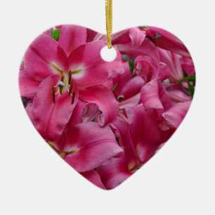 Pink stargazer lilies ceramic ornament