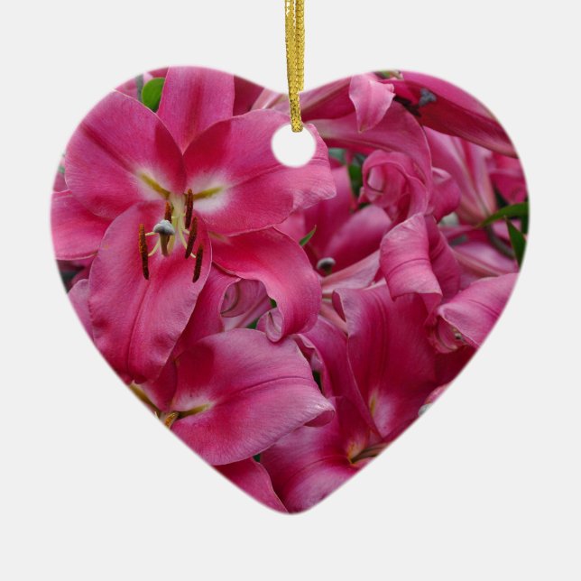 Pink stargazer lilies ceramic ornament (Front)
