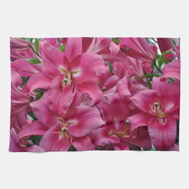 Pink stargazer lilies kitchen towel (Horizontal)