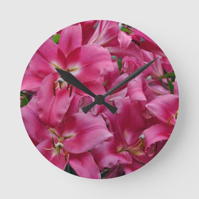 Pink stargazer lilies round clock (Front)