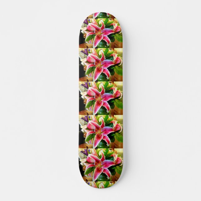 pink stargazer lilies skateboard (Front)