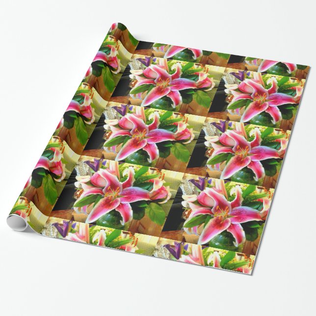 pink stargazer lilies wrapping paper (Unrolled)