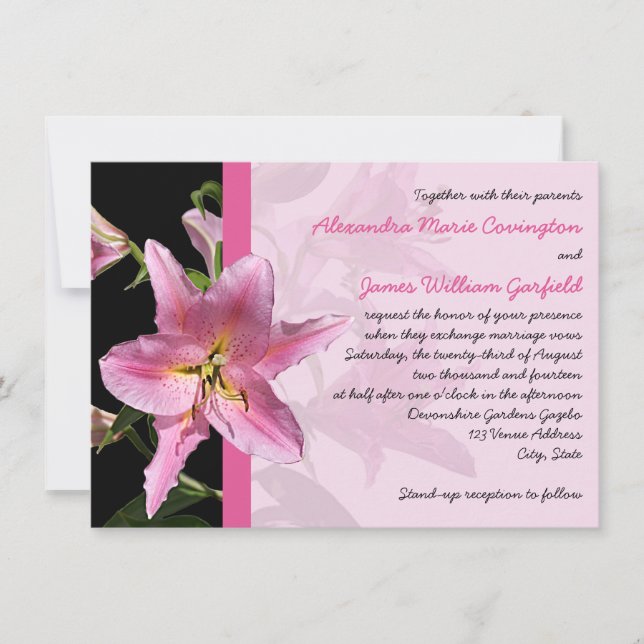 Pink Stargazer Lily Faire-part de mariage 2 (Devant)
