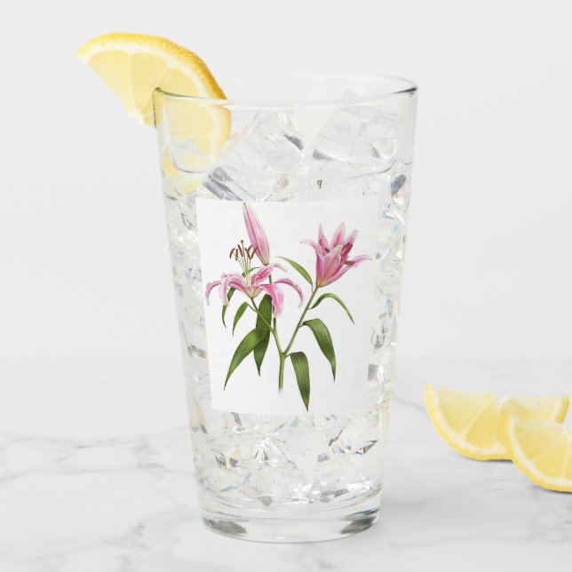 Pink Stargazer Lily Floral Botanical Art Glass (Front Ice)