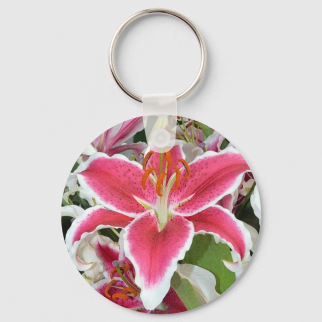 Pink stargazer lily flowers keychain (Front)