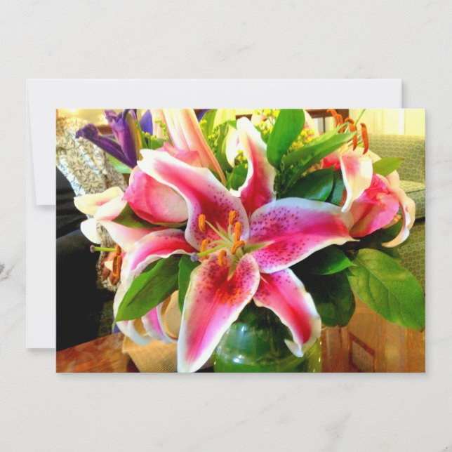 pink stargazer lily invitation card (Front)
