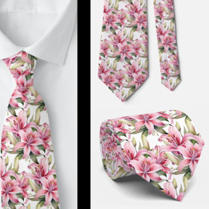 Pink Stargazer Lily Lilies Tie