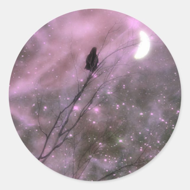 Pink Starry Night Classic Round Sticker (Front)