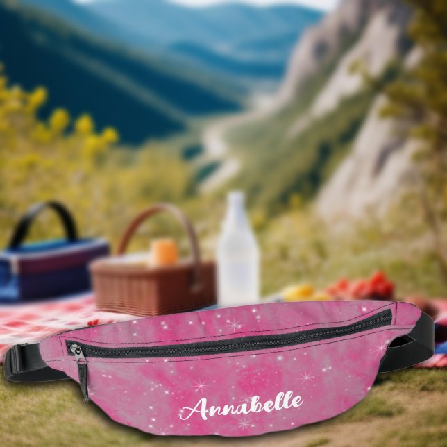 Pink Starry Night Sky Sparkling Celestial  Fanny Pack (Creator Uploaded)