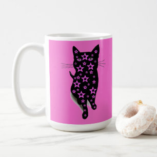 Pink Stars and Black Cat Cat Lady Typography Coffee Mug