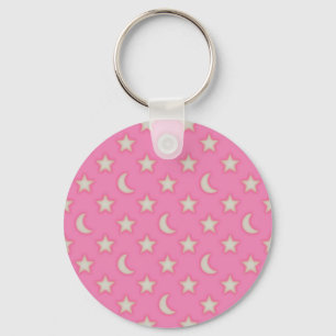 Pink stars and moons pattern keychain