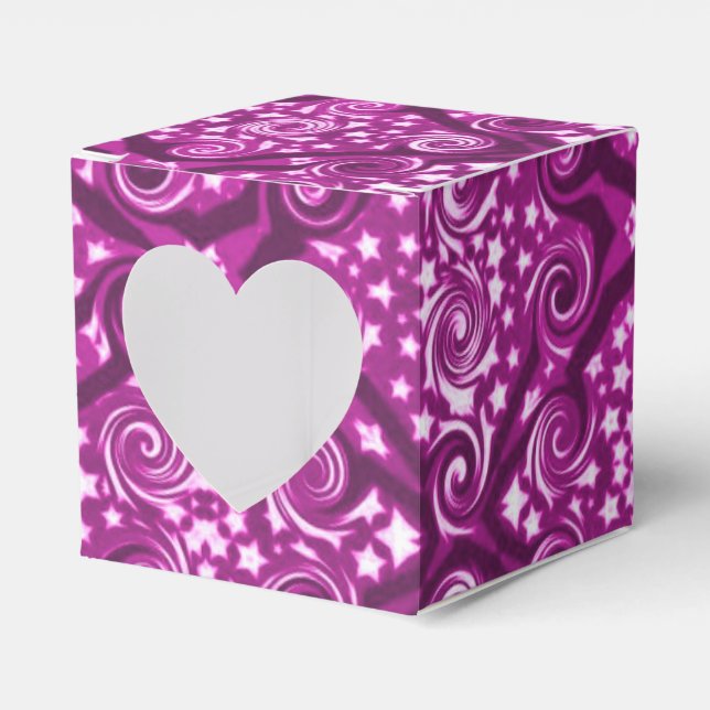 Pink Stars and Swirls Pattern Heart Favour Box (Front Side)