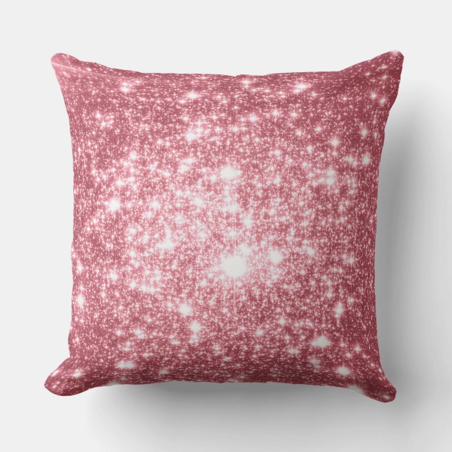 Pink Stars Astral Glitter Throw Pillow (Front)