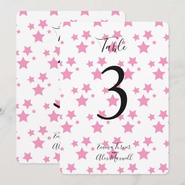 Pink Stars Background | Table number cards (Front/Back)