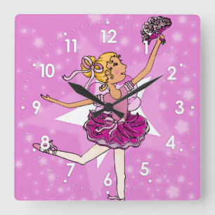 Pink stars ballerina blonde girls wall clock