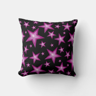 Pink Stars Black 'Text' square pink back Throw Pillow