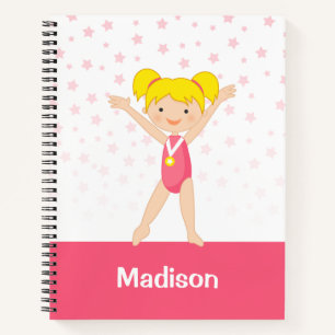Pink Stars Blonde Girl Gymnastics Personalized Notebook